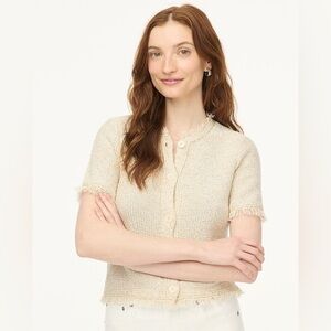 J. Crew Factory Short-sleeve fringe lady cardigan sweater